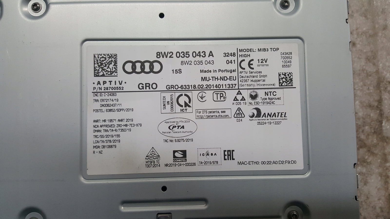 Czytnik MULTIMEDIA MMI MIB AUDI RS4 RS5 8W2035043A