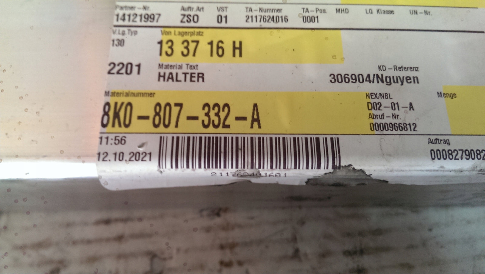 Strefy zgniotu P+L tył AUDI A4 B8 8K0807331E/332A