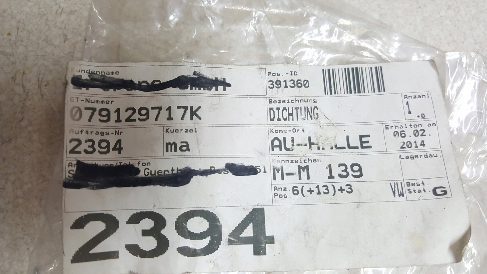 NOWA ORYGINALNA USZCZELKA TURBO OE: 079129717K
