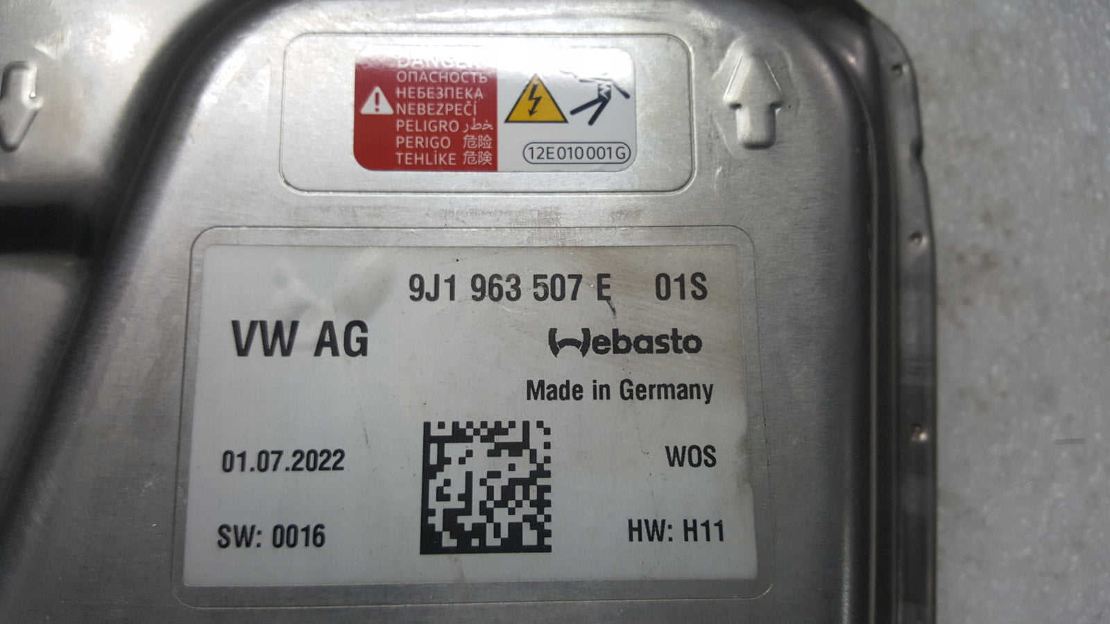 WEBASTO moduł grzewczy PORSCHE TAYCAN AUDI E-TRON GT 9J1963507E demontaż