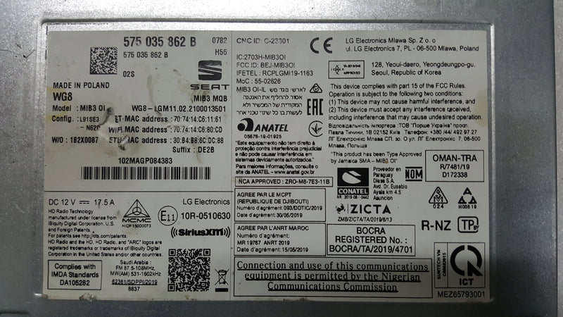 Czytnik MULTIMEDIA NAVI MMI MIB3 SEAT ATECA TARRACO 575035862B demontaż