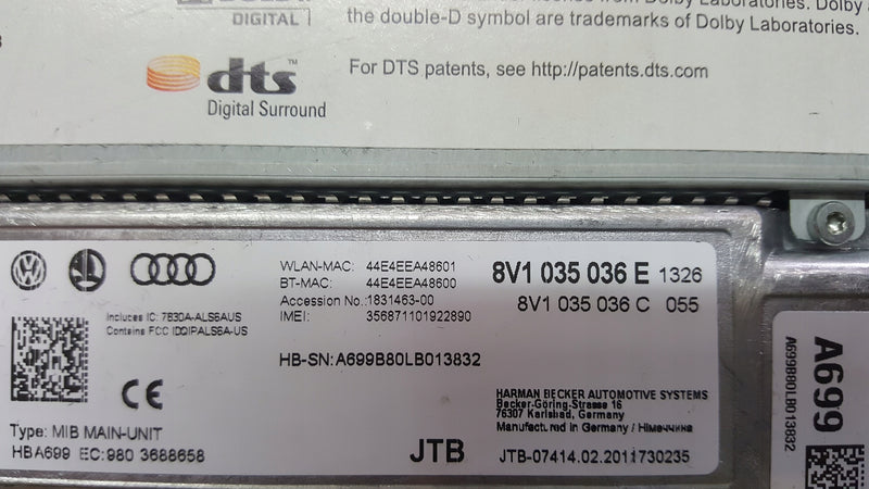 AUDI A3 8V1 NAWIGACJA MULTIMEDIA CZYTNIK MMI OEM 8V1035036E
