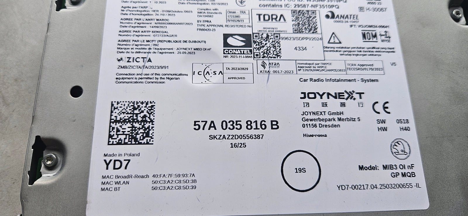 Skoda NAWIGACJA MULTIMEDIA CZYTNIK MIB3 57A035816B IDEAŁ