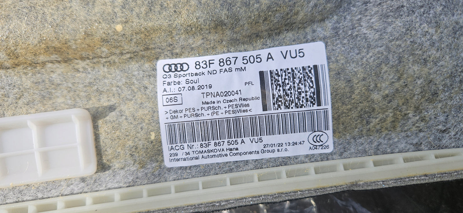 Podsufitka Audi Q3 Sportbak 83F867505A demontaż