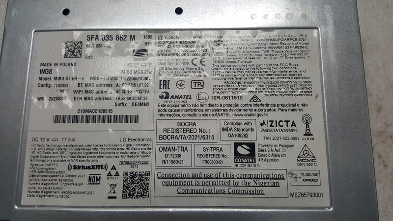 Nawigacja sterownik MMI MIB3 SEAT 5FA035862M