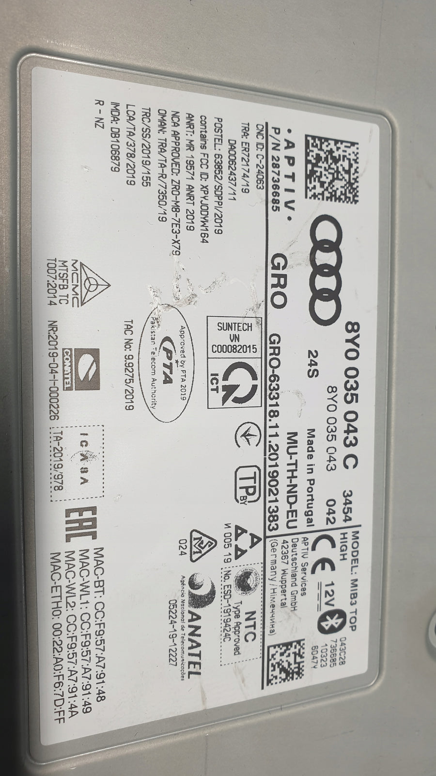 Czytnik MULTIMEDIA MMI MIB AUDI A3 RS3 8Y2035043C