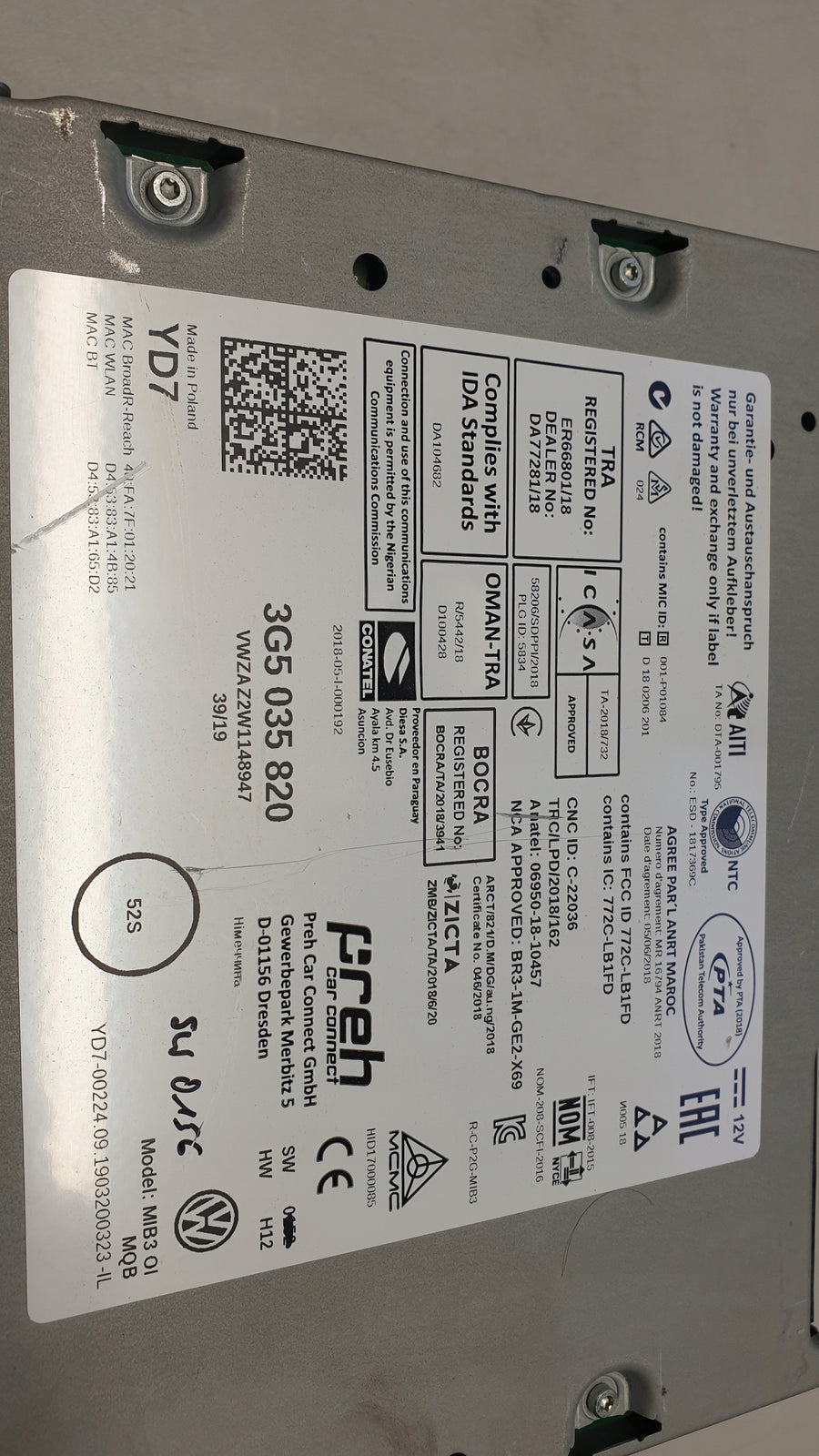MULTIMEDIA nawigacja MIB3 Vw 3G5035820