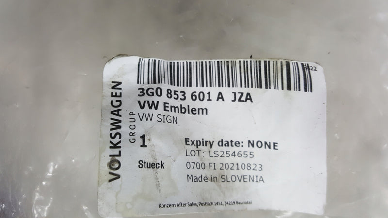 Emblemat Volkswagen oryginalny do Arteon Golf VII Passat B8 3G0853601A