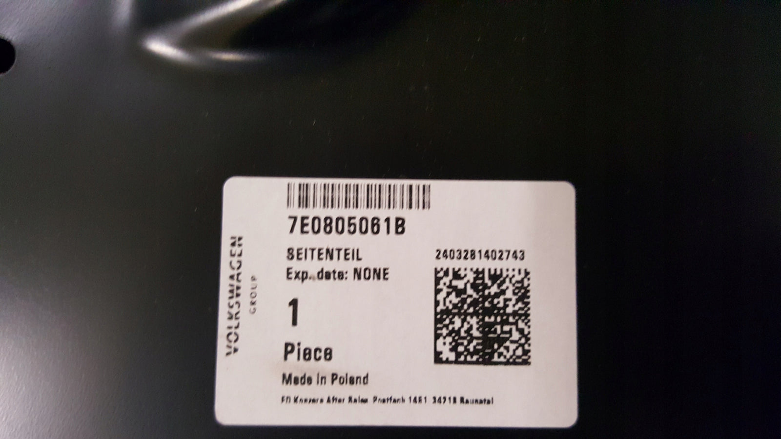 VW T5 T6 PRÓG SŁUPEK FARTUCH POSZYCIE BŁOTNIKA LEWY PRZÓD 7E0805061B