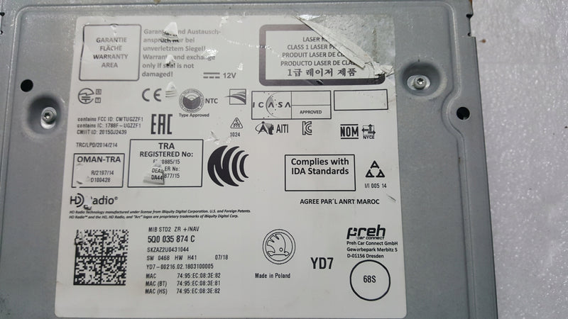 Czytnik MULTIMEDIA navi SKODA FABIA KAROQ KODIAQ OCTAVIA SUPERB 5Q0035874C