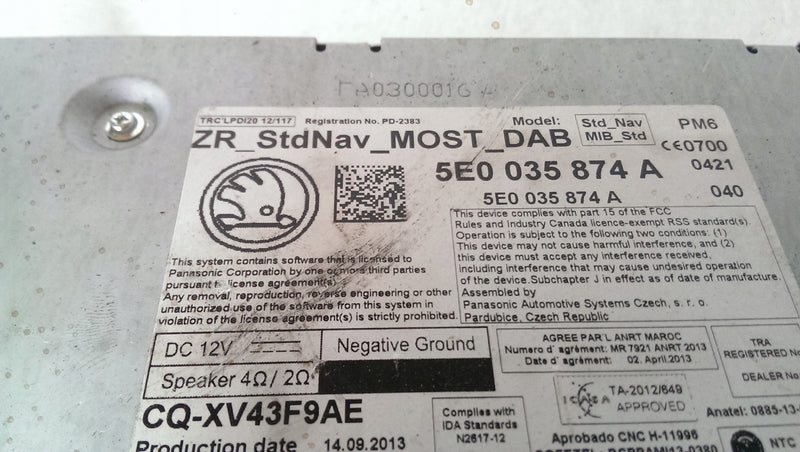 Czytnik kart SKODA MULTIMEDIA 5E0035874A NA CZĘŚCI