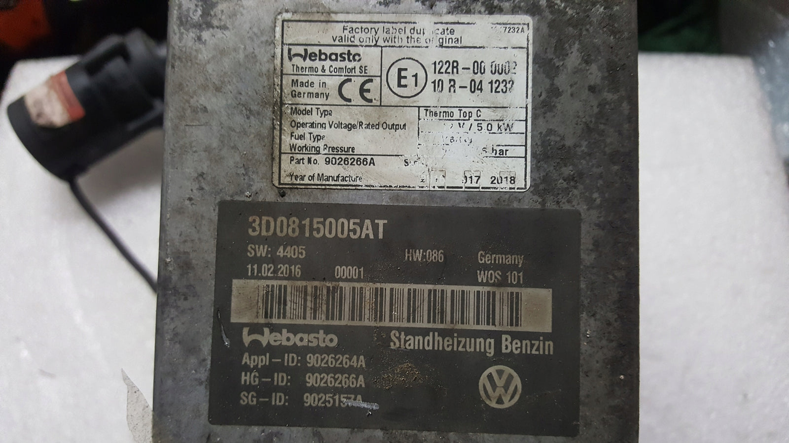 Piecyk Webasto TERMO TOP C benzyna VW PHAETON 3D0815005AT demontaż