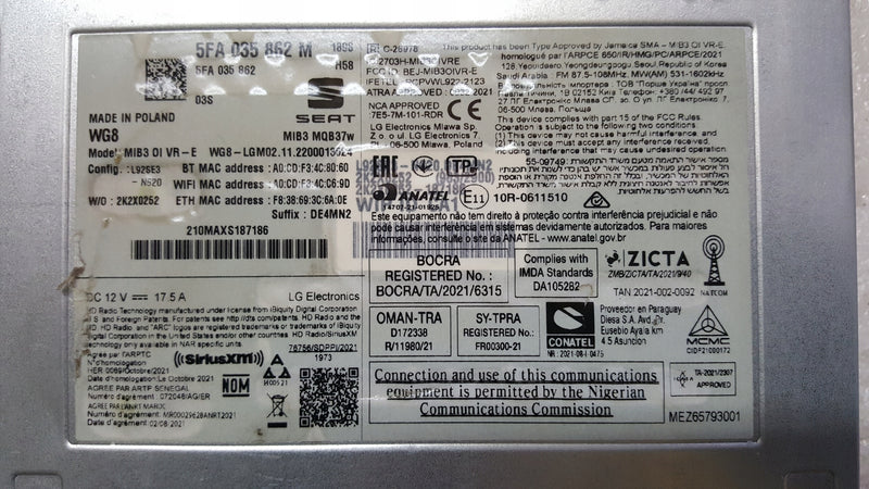Nawigacja sterownik MMI MIB3 SEAT 5FA035862M